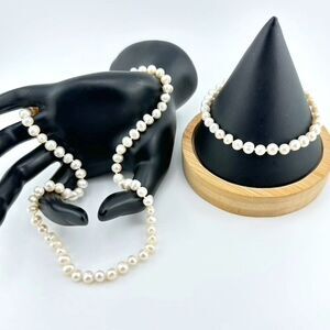 Real White Pearl Sterling Silver 925 Necklace and Bracelet Set